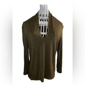 Grace Olive Green Studded Long Sleeve Top
